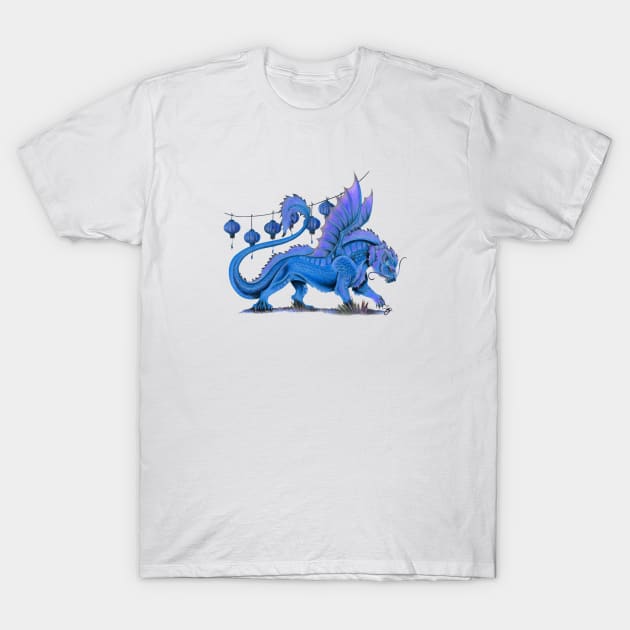 Fierce Blue Oriental Lion Dragon T-Shirt by Sandra Staple